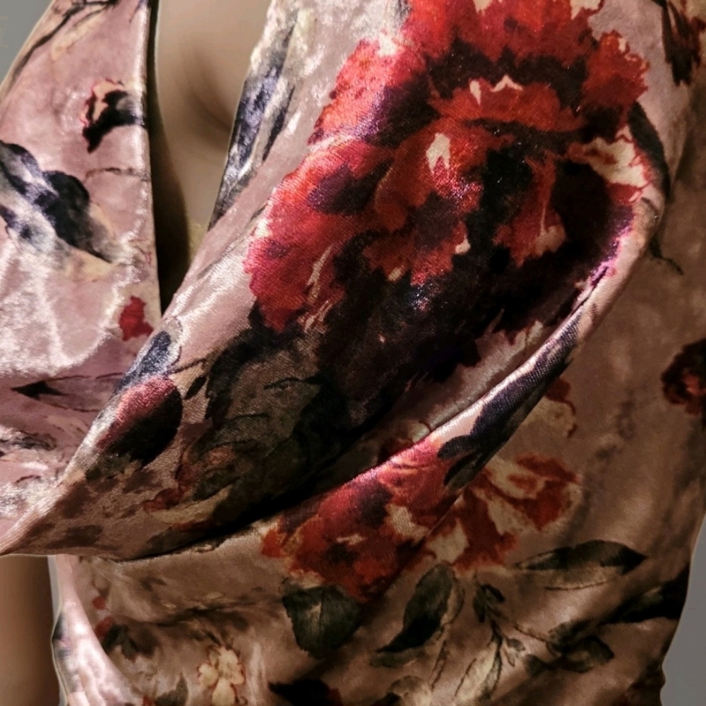 NWT Elegant Blush Floral Velvet Draped Neck Bodycon Day Maxi Dress Sz M - Picture 14 of 16